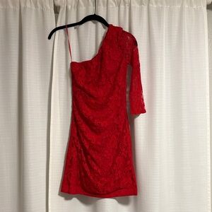 Express Vibrant Red One-Shoulder Lace Dress
